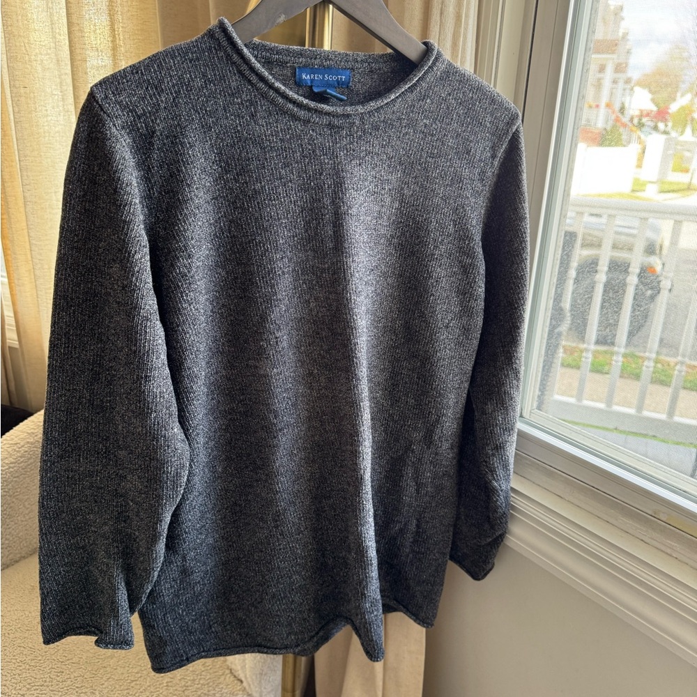 Karen Scott  Crewneck Sweater Charcoal Gray